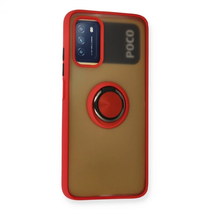 Xiaomi Redmi 9t Kılıf Montreal Yüzüklü Silikon Kapak - Kırmızı