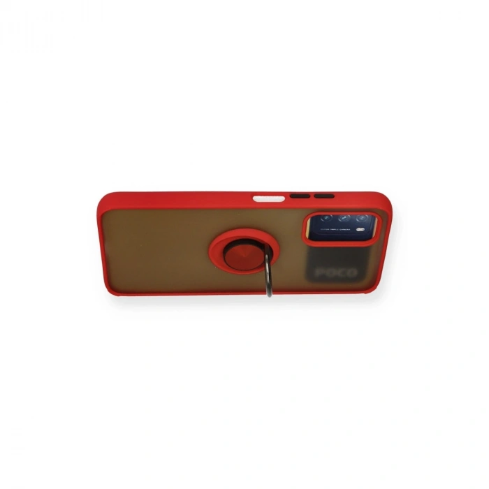 Xiaomi Redmi 9t Kılıf Montreal Yüzüklü Silikon Kapak - Kırmızı