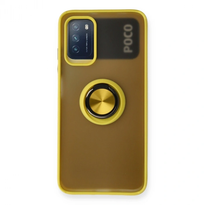 Xiaomi Redmi 9t Kılıf Montreal Yüzüklü Silikon Kapak - Sarı