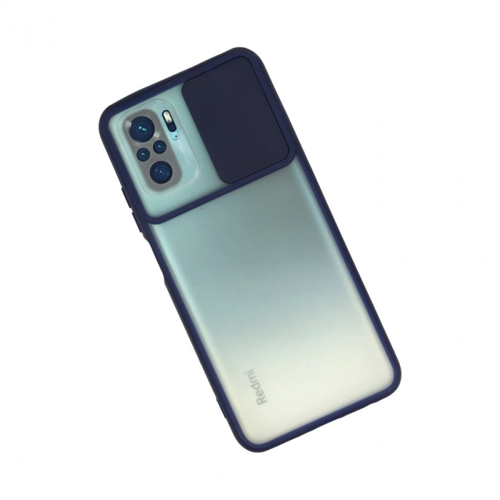 Xiaomi Redmi Note 10 Kılıf Palm Buzlu Kamera Sürgülü Silikon - Lacivert