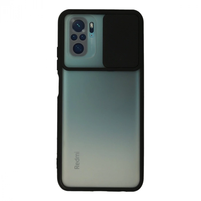 Xiaomi Redmi Note 10 Kılıf Palm Buzlu Kamera Sürgülü Silikon - Siyah