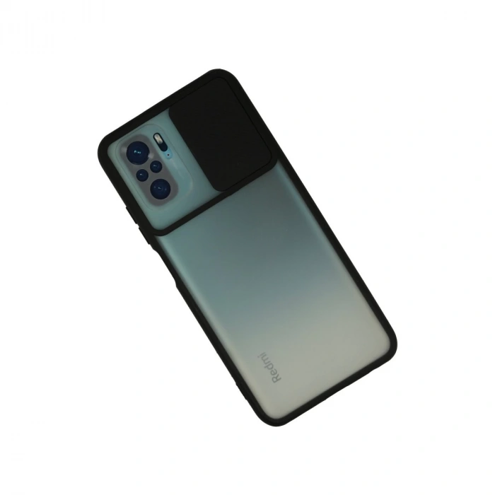 Xiaomi Redmi Note 10 Kılıf Palm Buzlu Kamera Sürgülü Silikon - Siyah