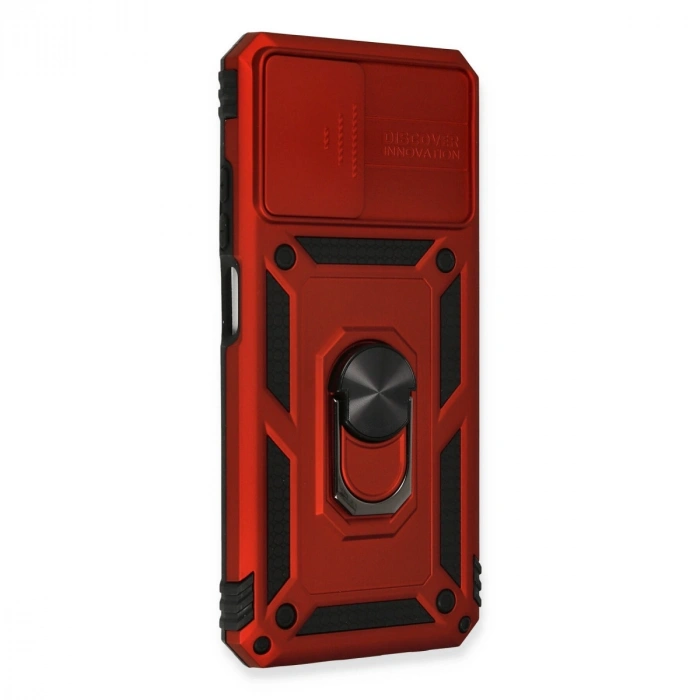 Xiaomi Redmi Note 10 Kılıf Pars Lens Yüzüklü Silikon - Kırmızı