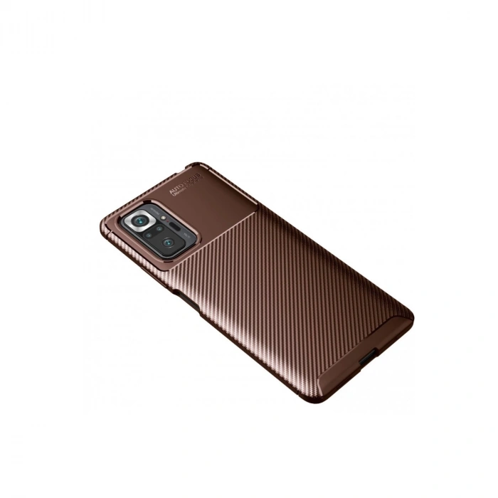 Xiaomi Redmi Note 10 Pro Kılıf Auto Focus Karbon Kapak - Kahverengi