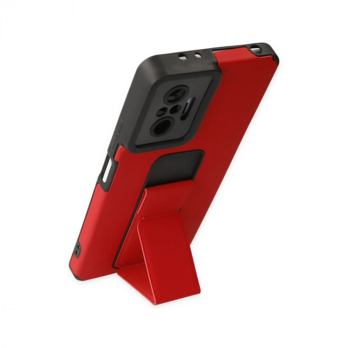 Xiaomi Redmi Note 10 Pro Kılıf Mega Standlı Silikon - Kırmızı