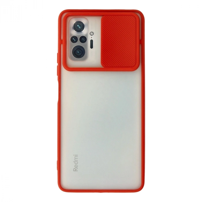 Xiaomi Redmi Note 10 Pro Kılıf Palm Buzlu Kamera Sürgülü Silikon - Kırmızı