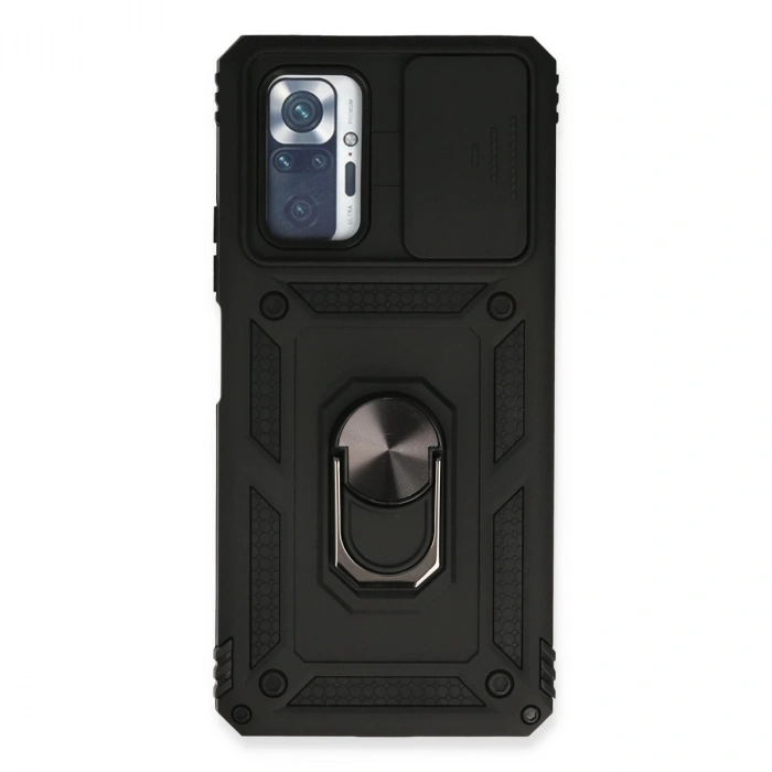 Xiaomi Redmi Note 10 Pro Kılıf Pars Lens Yüzüklü Silikon - Siyah
