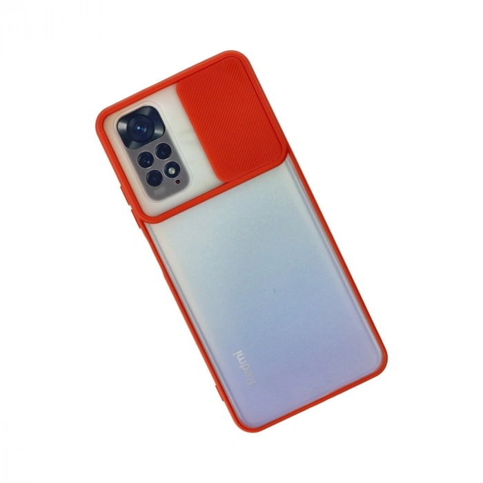 Xiaomi Redmi Note 11 Kılıf Palm Buzlu Kamera Sürgülü Silikon - Kırmızı