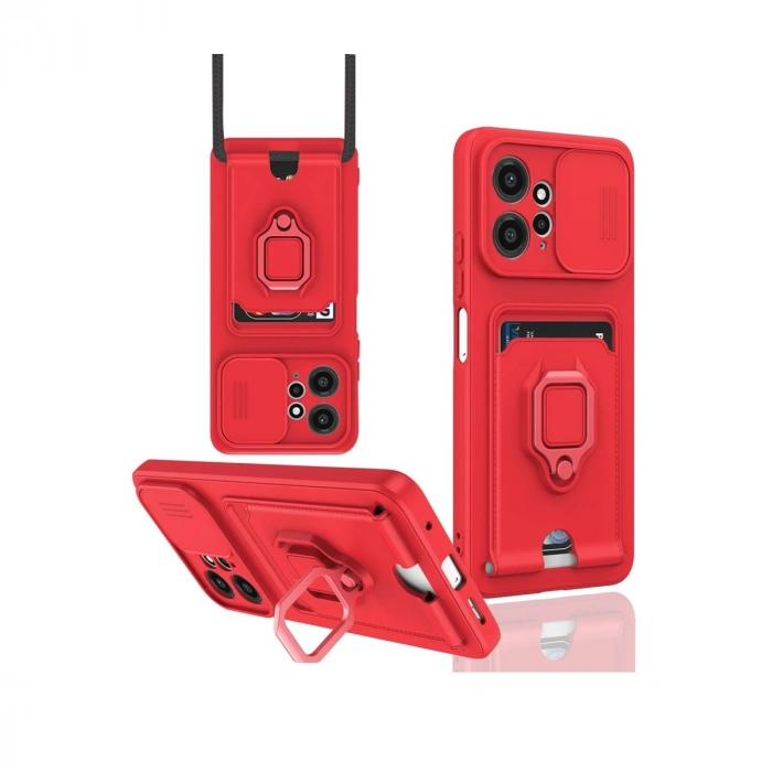 Xiaomi Redmi Note 12 4g Kılıf Zuma Kartvizitli Yüzüklü Silikon - Kırmızı