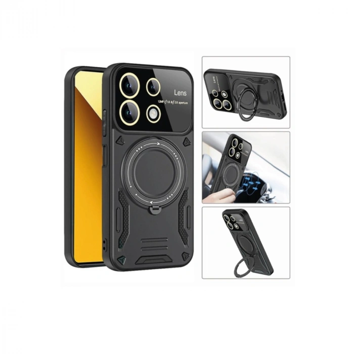 Xiaomi Redmi Note 13 4g Kılıf Joy Lens Standlı Kapak - Siyah