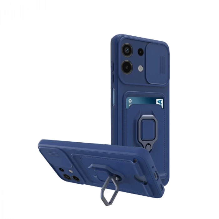 Xiaomi Redmi Note 13 4g Kılıf Zuma Kartvizitli Yüzüklü Silikon - Lacivert