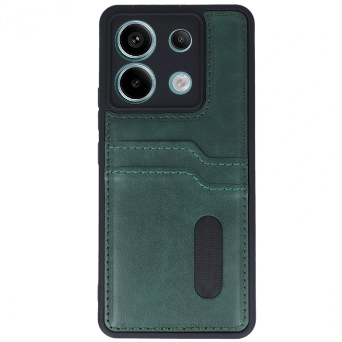 Xiaomi Redmi Note 13 Pro 4g Kılıf Sara Kartvizitli Deri Kılıf - Koyu Yeşil
