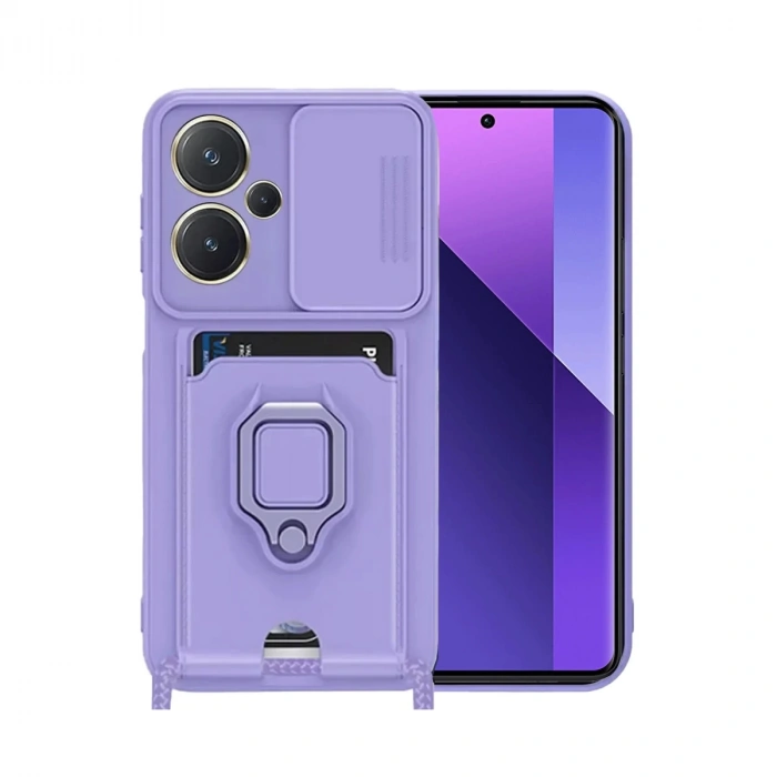 Xiaomi Redmi Note 13 Pro Plus Kılıf Zuma Kartvizitli Yüzüklü Silikon - Lila