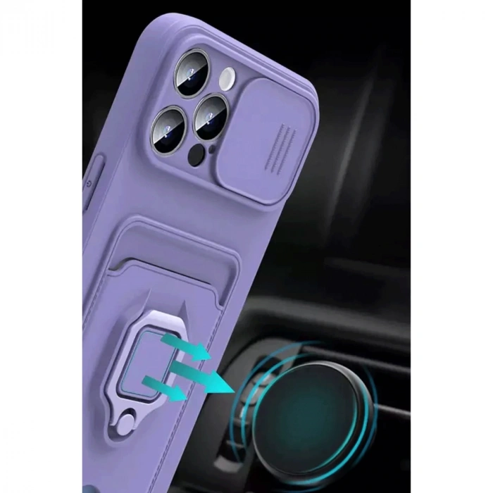 Xiaomi Redmi Note 13 Pro Plus Kılıf Zuma Kartvizitli Yüzüklü Silikon - Lila