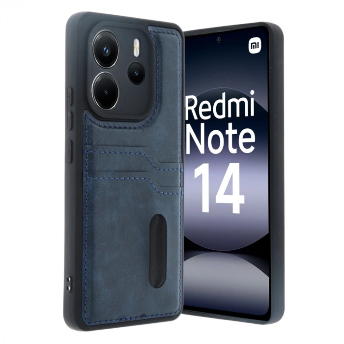 Xiaomi Redmi Note 14 4g Kılıf Sara Kartvizitli Deri Kılıf - Lacivert