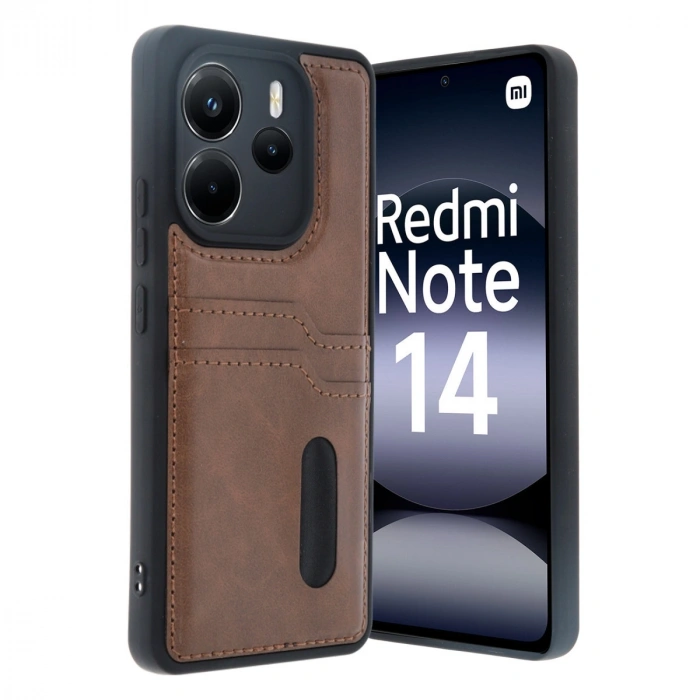 Xiaomi Redmi Note 14 4g Kılıf Sara Kartvizitli Deri Kılıf - Taba