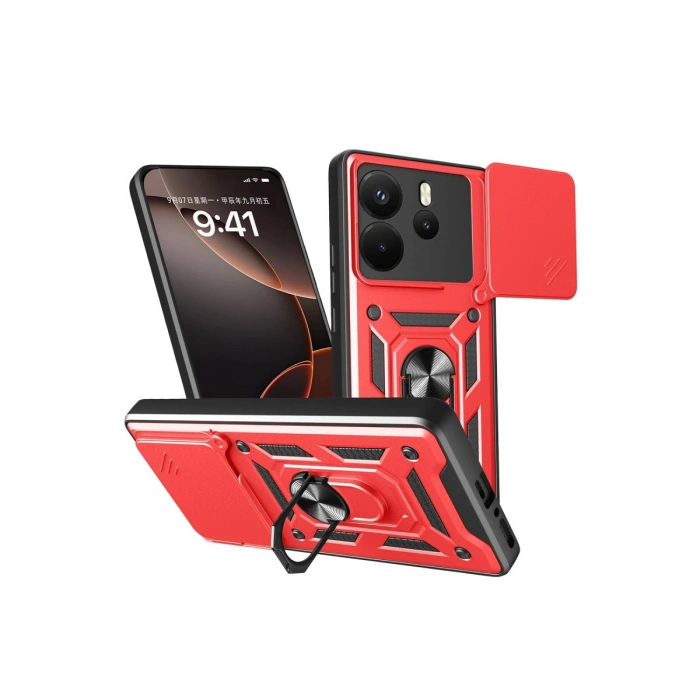 Xiaomi Redmi Note 14 4g Pars Lens Yüzüklü Silikon - Kırmızı
