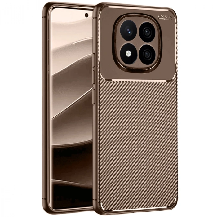 Xiaomi Redmi Note 14 Pro 5g Kılıf Auto Focus Karbon Kapak - Kahverengi