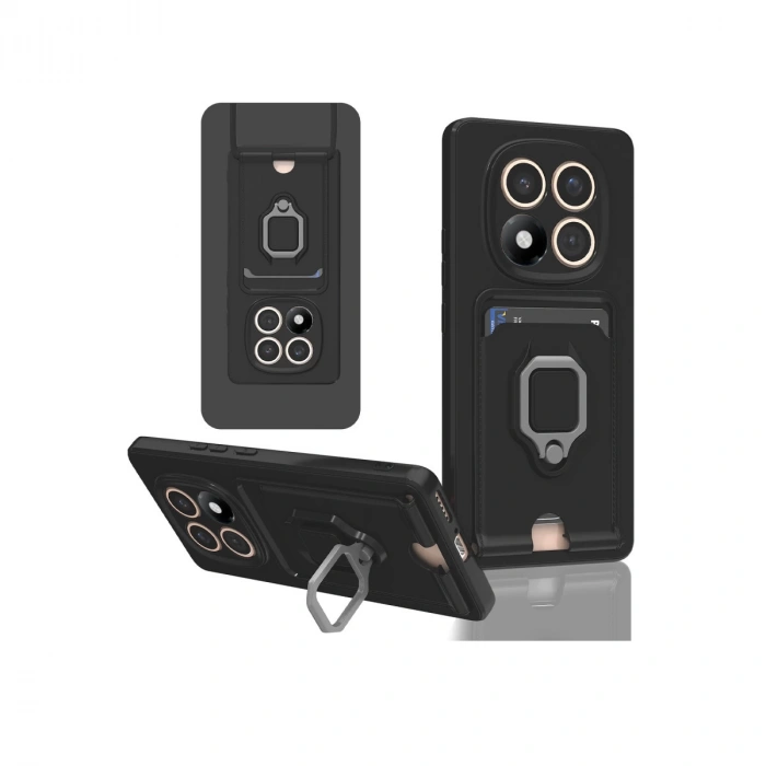 Xiaomi Redmi Note 14 Pro 5g Kılıf Zuma Kartvizitli Yüzüklü Silikon - Siyah