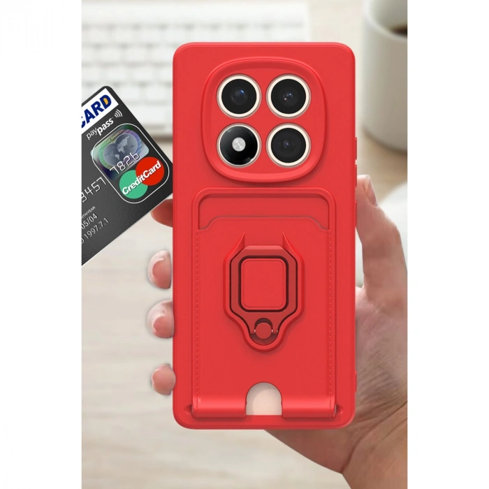Xiaomi Redmi Note 14 Pro 5g Kılıf Zuma Kartvizitli Yüzüklü Silikon - Siyah