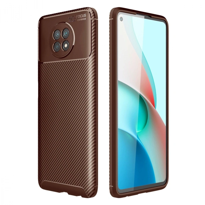 Xiaomi Redmi Note 9 5g Kılıf Auto Focus Karbon Kapak - Kahverengi