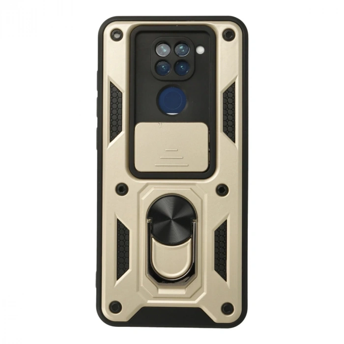 Xiaomi Redmi Note 9 Kılıf Pars Lens Yüzüklü Silikon - Gold