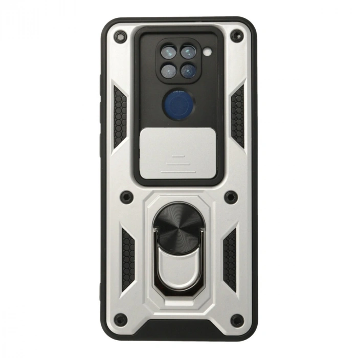 Xiaomi Redmi Note 9 Kılıf Pars Lens Yüzüklü Silikon - Gümüş