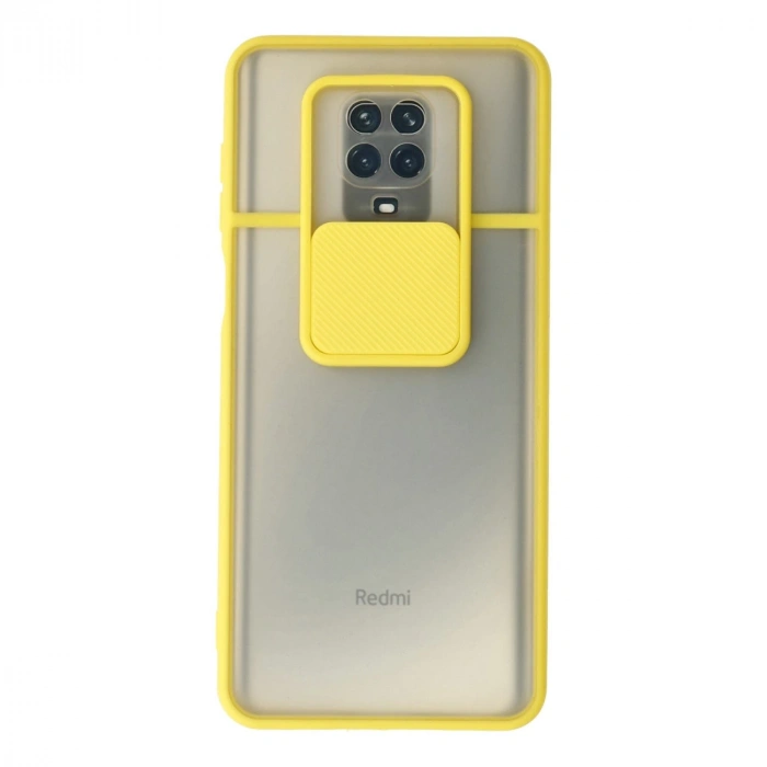 Xiaomi Redmi Note 9 Pro Kılıf Palm Buzlu Kamera Sürgülü Silikon - Sarı