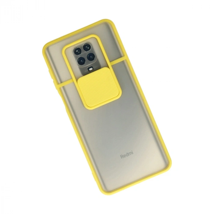 Xiaomi Redmi Note 9 Pro Kılıf Palm Buzlu Kamera Sürgülü Silikon - Sarı