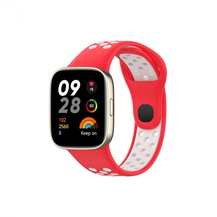 Xiaomi Redmi Watch 3 Spor Delikli Kordon (saat Değildir) - Kırmızı-beyaz
