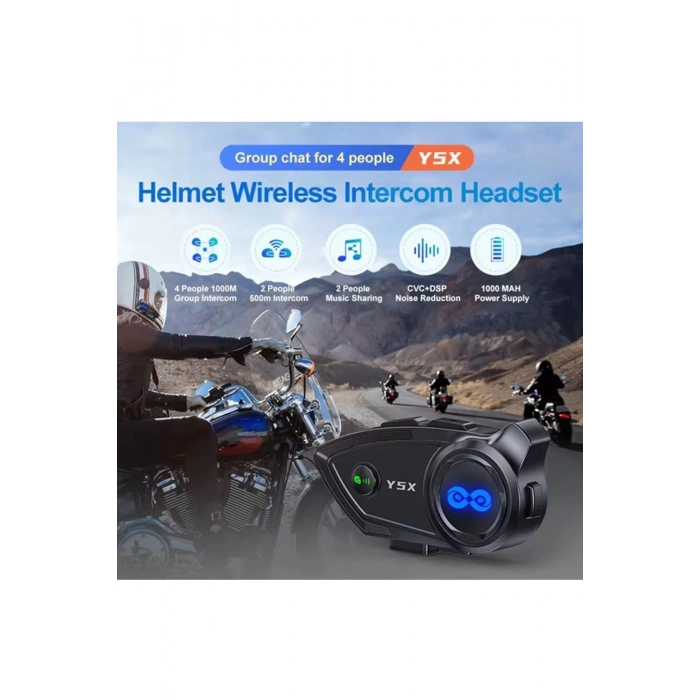 Y5x Rgb Işıklı Intercom 5 Kişi Bağlantılı 1000mah Motosiklet Bluetooth Kulaklık Seti