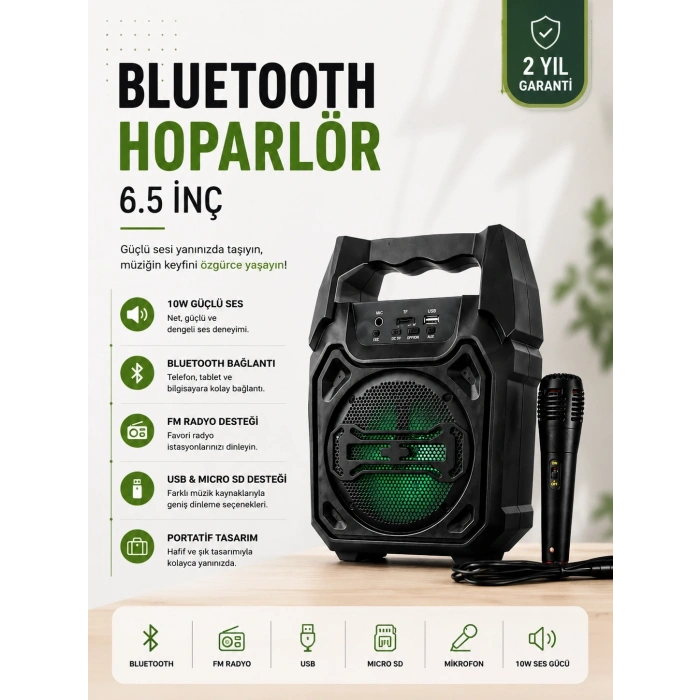 Yeni Nesil 6.5 İnç Bluetooth Hoparlör Mikrofonlu Taşınabilir Ses Sistemi