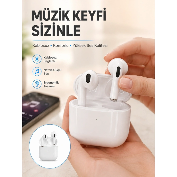 Yeni Nesil Bluetooth Kulaklık Beyaz Çağrı Cevaplayabilen Kablosuz Yeni Nesil