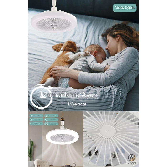 Yeni Nesil E27 Duylu Kumandalı Tavan Vantilatörlü Led Lamba 3 Hız Ayarı Ve 3 Renk Ayarı