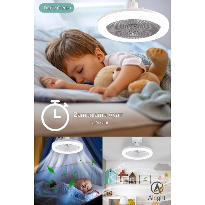 Yeni Nesil E27 Duylu Kumandalı Tavan Vantilatörlü Led Lamba 3 Hız Ayarı Ve 3 Renk Ayarı