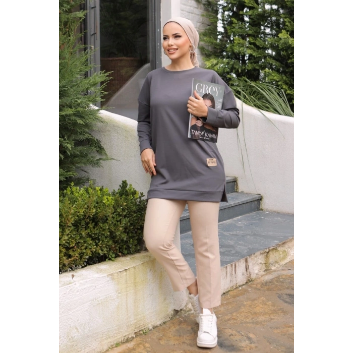 Yeni Stil Gri Füme Detaylı Tunik 10020