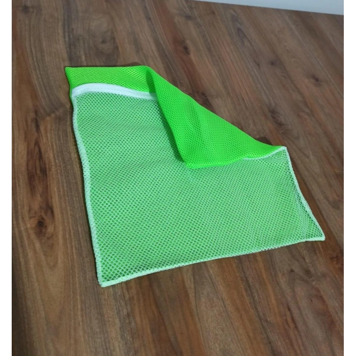 Yeşil - Fermuarlı - Hassas Çamaşır Terlik  Ayakkabı Yıkama Filesi Büyük Boy (599)