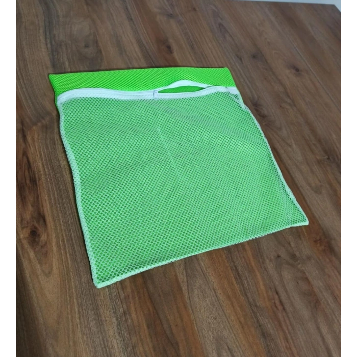 Yeşil - Fermuarlı - Hassas Çamaşır Terlik  Ayakkabı Yıkama Filesi Büyük Boy (599)