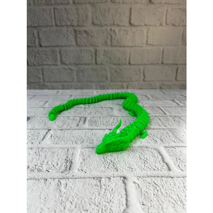Yeşil Hareketli Ejderha Figürü Esnek Gövdeli Fantastik Dekor 60 Cm