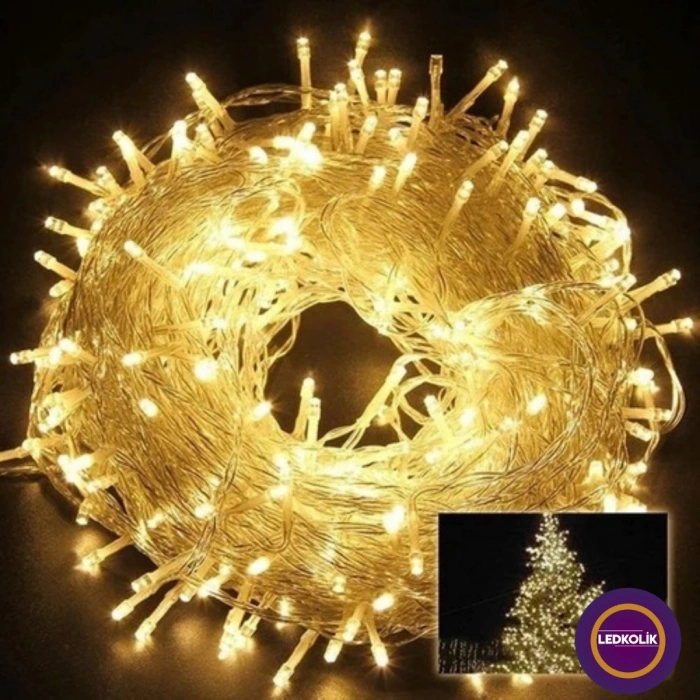 Yılbaşı Aydınlatması 100 Led Perde Hortum Sıcak Beyaz Işık - 10 Metre Dekoratif Şeffaf Kablolu Süs