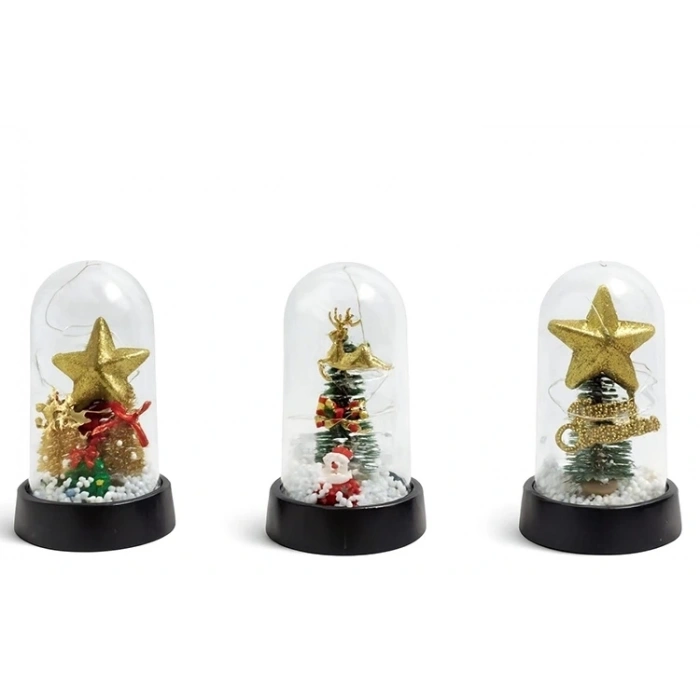 Yılbaşı Temalı Işıklı  Dekoratif Cam Fanus Alk5038