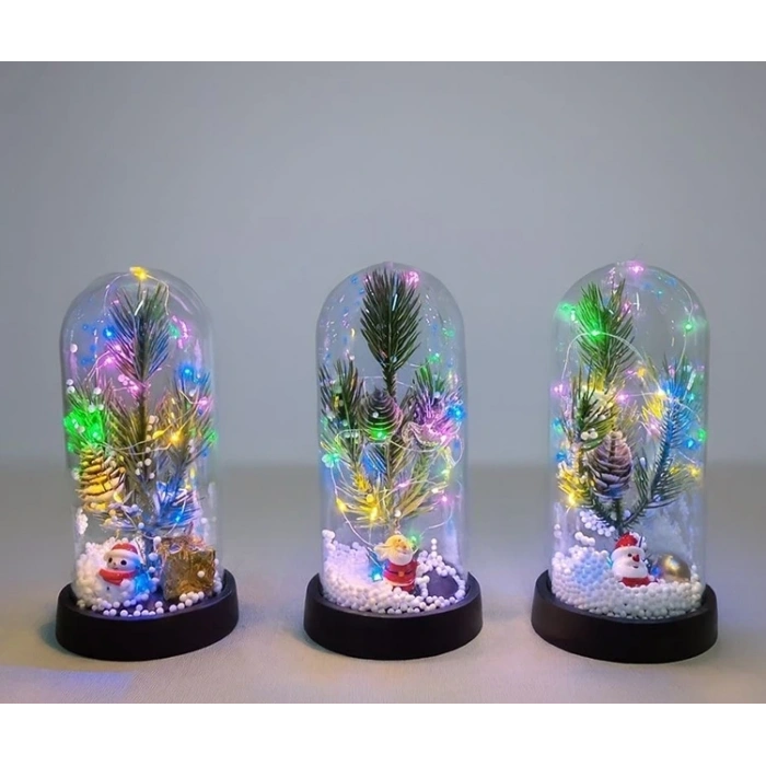 Yılbaşı Temalı Işıklı  Dekoratif Cam Fanus Alk5074