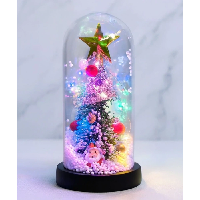 Yılbaşı Temalı Işıklı  Dekoratif Cam Fanus Alk5082