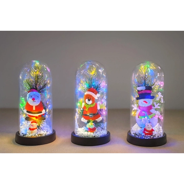 Yılbaşı Temalı Işıklı Dekoratif Cam Fanus - Model 8