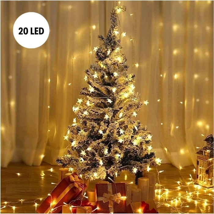 Yıldız Şekilli 3.5 Metre USB LED Işık – 20 Adet LED’li Dekoratif Ortam Aydınlatması
