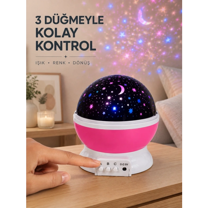 Yıldızlı Projeksiyon Gece Lambası Pembe Dekoratif Oda Aydınlatması