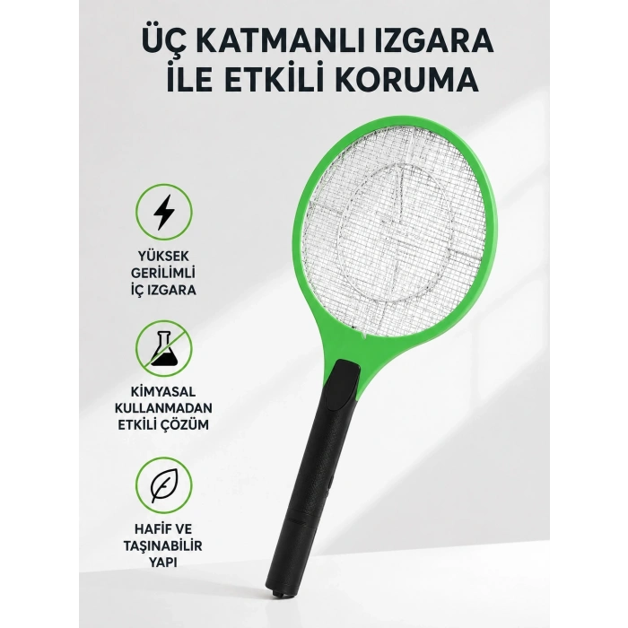 Yüksek Gerilimli Elektronik Sinek Raket – Sessiz, Kimyasız Ve Güvenli Kullanım