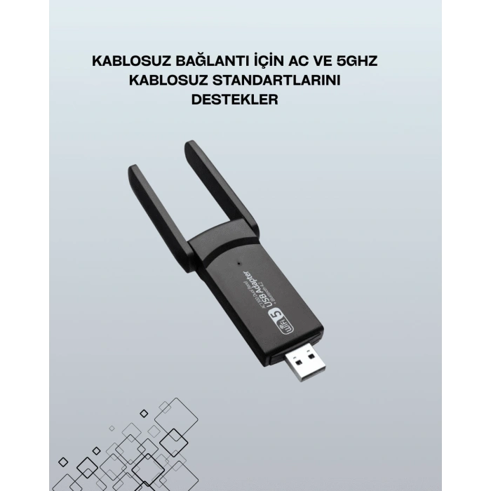 Yüksek Hızlı 1200 Mbps Çift Bant Usb Wifi Adaptör – Güçlü Sinyal, Geniş Uyumluluk