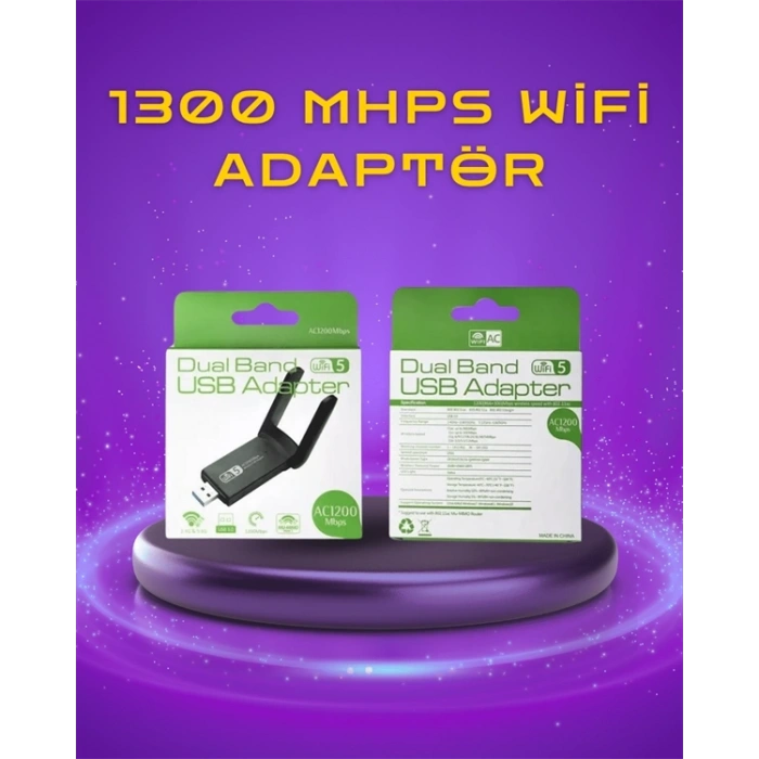 Yüksek Hızlı 1200 Mbps Çift Bant Usb Wifi Adaptör – Güçlü Sinyal, Geniş Uyumluluk