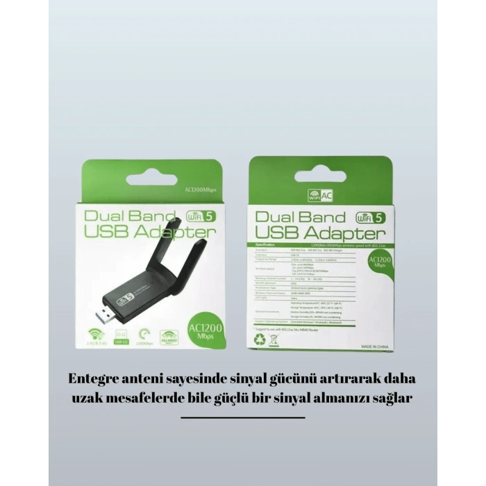 Yüksek Hızlı 1200 Mbps Çift Bant Usb Wifi Adaptör – Güçlü Sinyal, Geniş Uyumluluk